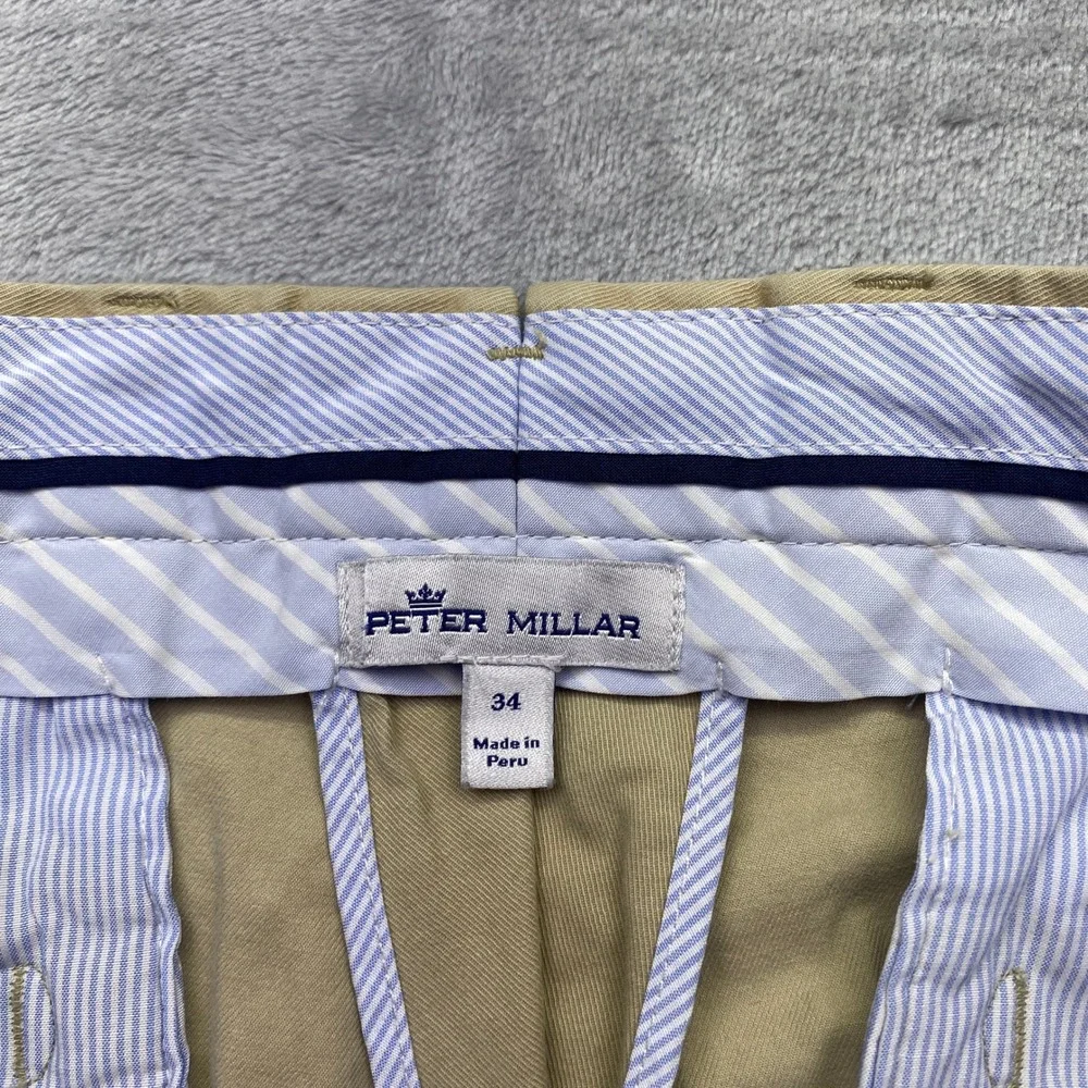 Peter Millar Men's Khaki Chino Pants Flat Front Classic Fit Size 34 Casual Dress